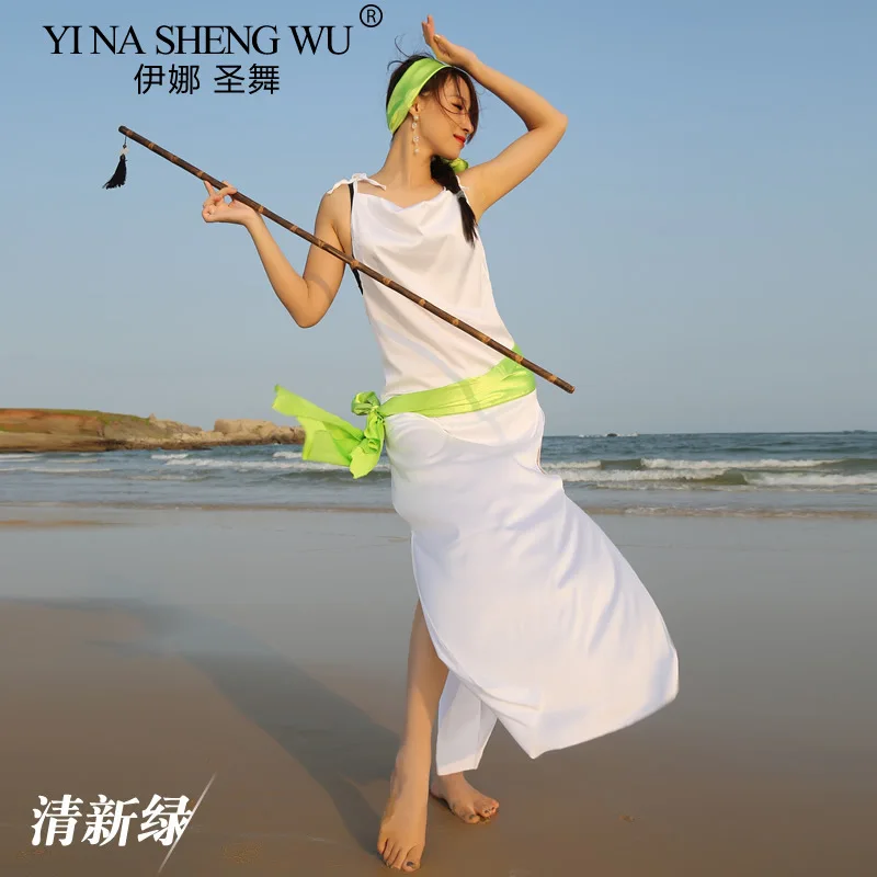 Eleganter langer Rock, Bauchtanz-Robe für Damen mit halben Ärmeln, modales Performance-Kleid für Erwachsene, Wettkampf-Übungskleidung