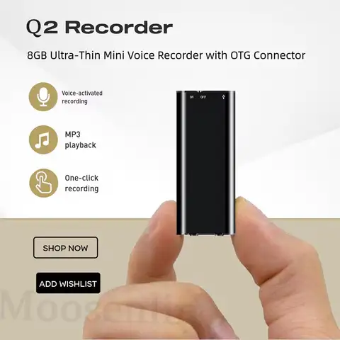 8GB/16GB Ultra-Slim Mini Voice Recorder Digital Professional Grade Voice Activation Noise Reduction Recording MP3 Player