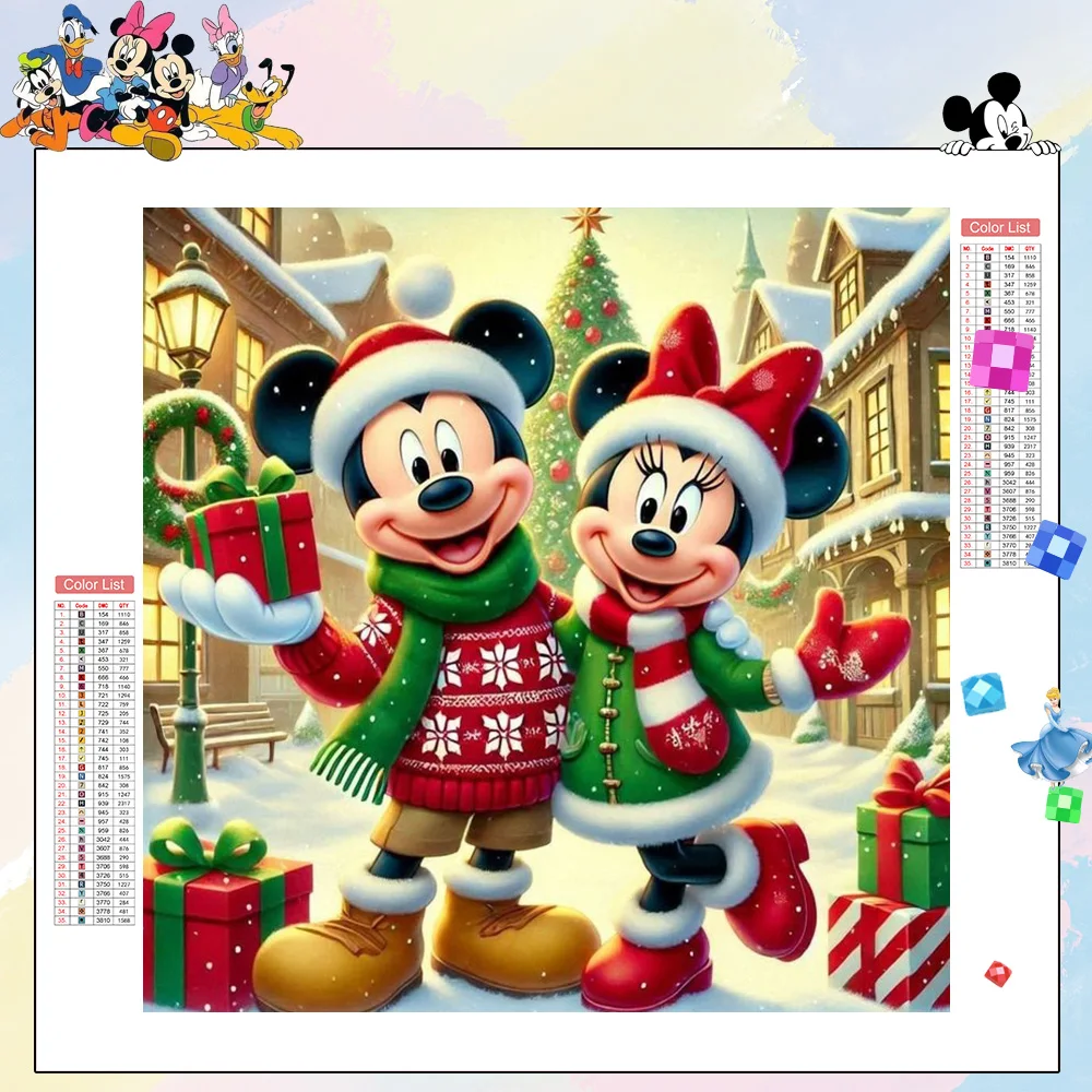 Mosaico completo de diamantes de Disney, Kit de arte de Mickey Minnie Mouse, pintura de diamante de taladro completo, decoración de pared de dibujos animados de árbol de Navidad