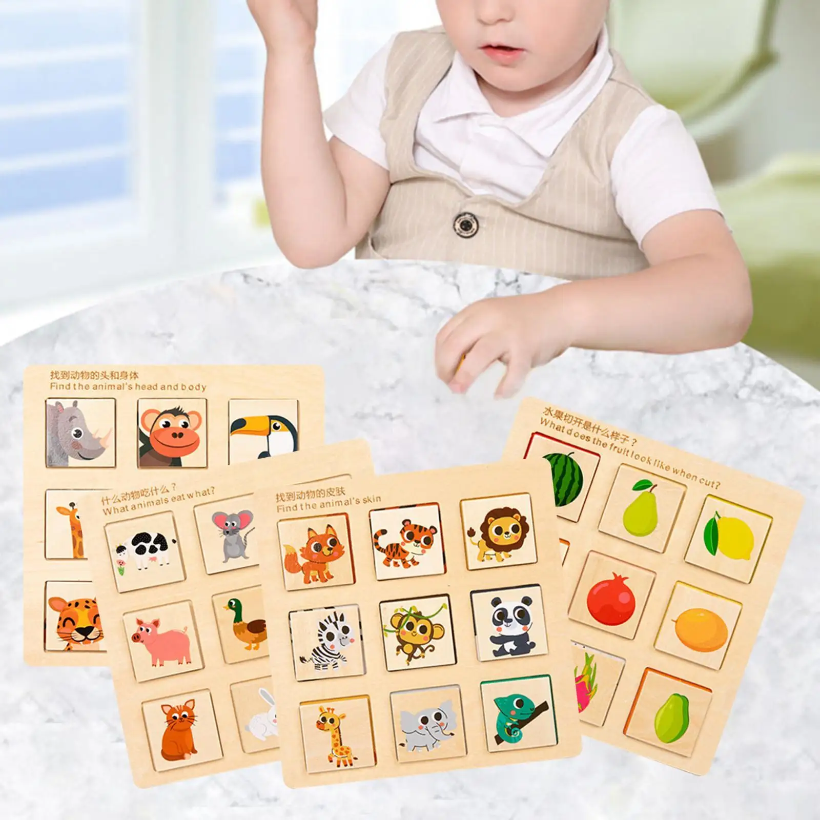 Wooden Matching Puzzle Board Children Montessori Toy for Kids Ages 2-4 Gifts