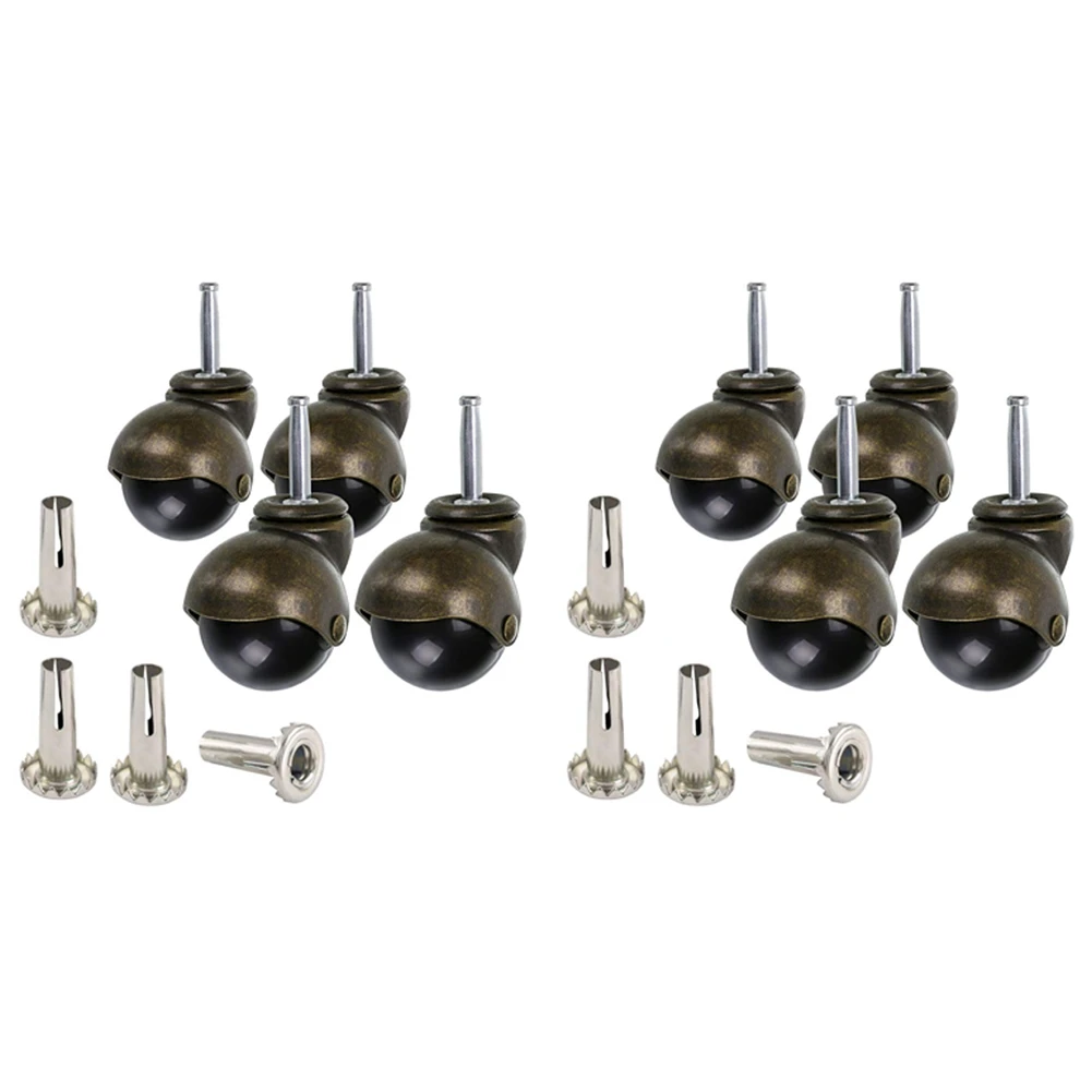 

B28C-8 Pack 2-дюймовый шариковый ролик с розетками, винтажный антикварный поворотный ролик для мебели, дивана, стула, шкафа