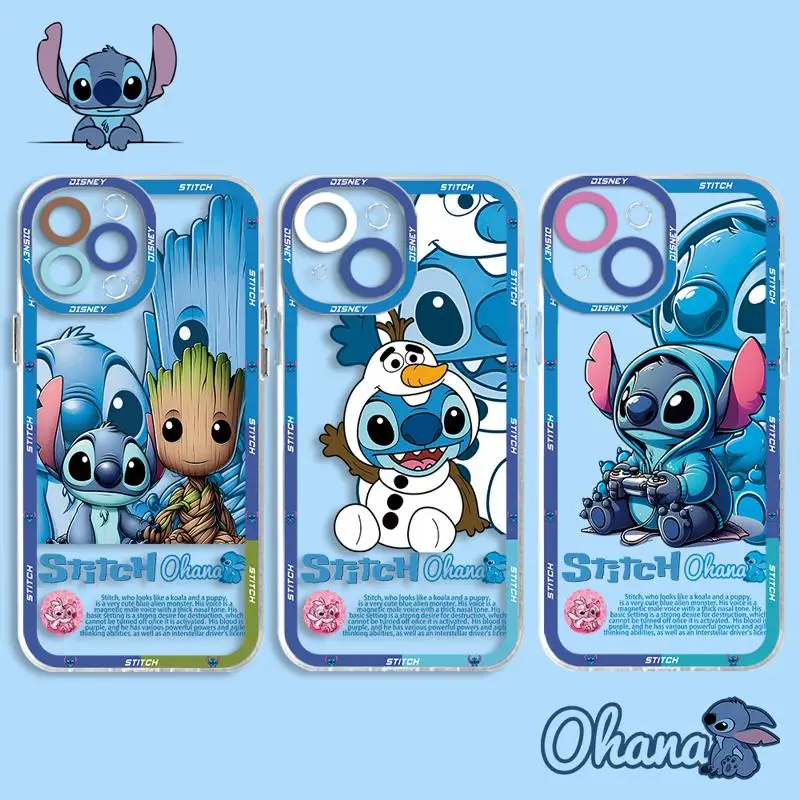 Disney Stitch Groot Olaf Clear Phone Case for Apple iPhone 15 Pro Max XR 13 Mini SE 13 14 Plus 11 Pro 8 XS X 7 plus Soft Cover