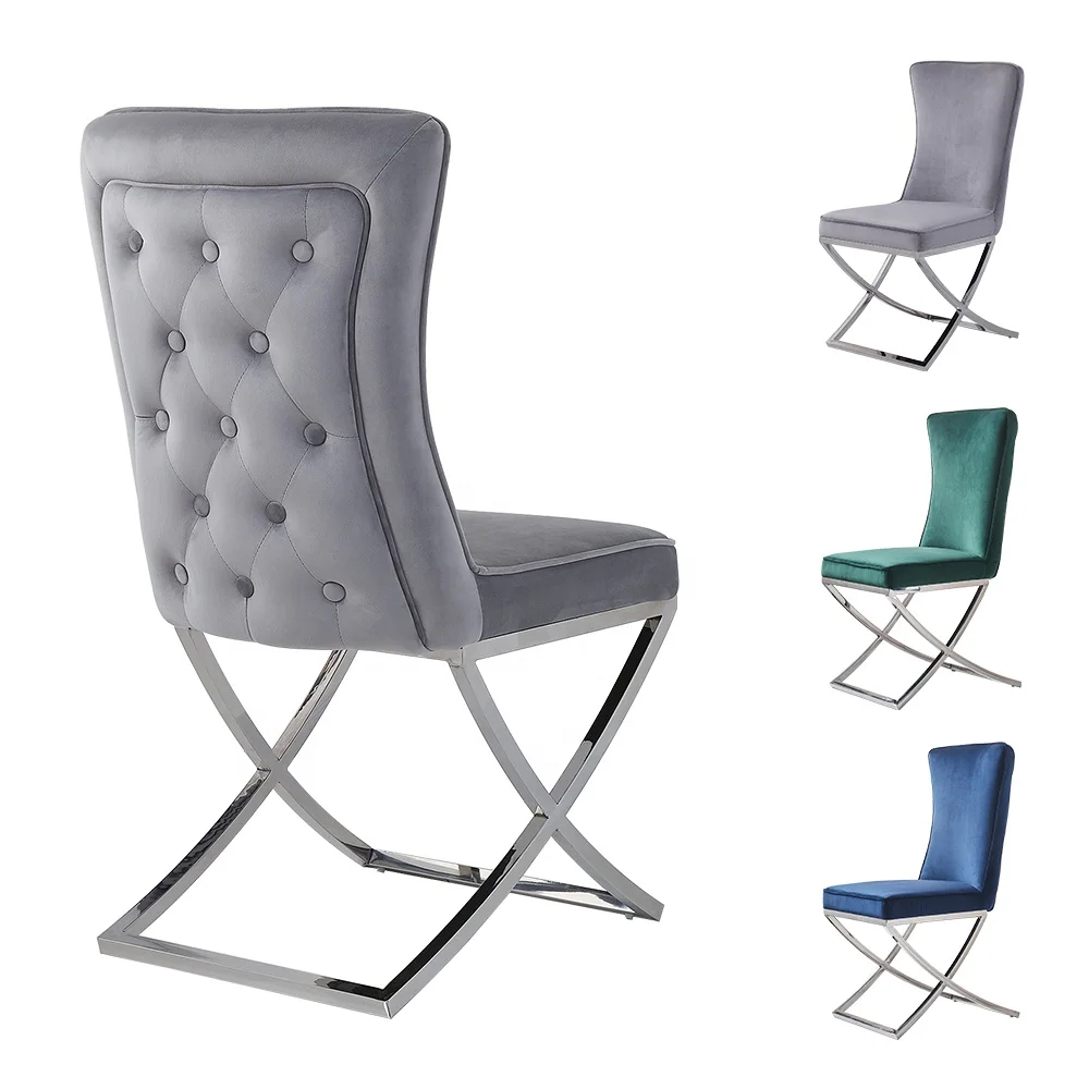 Modern high back velvet stainless steel luxury dining chair metal leg velvet fabric stainless steel chairs