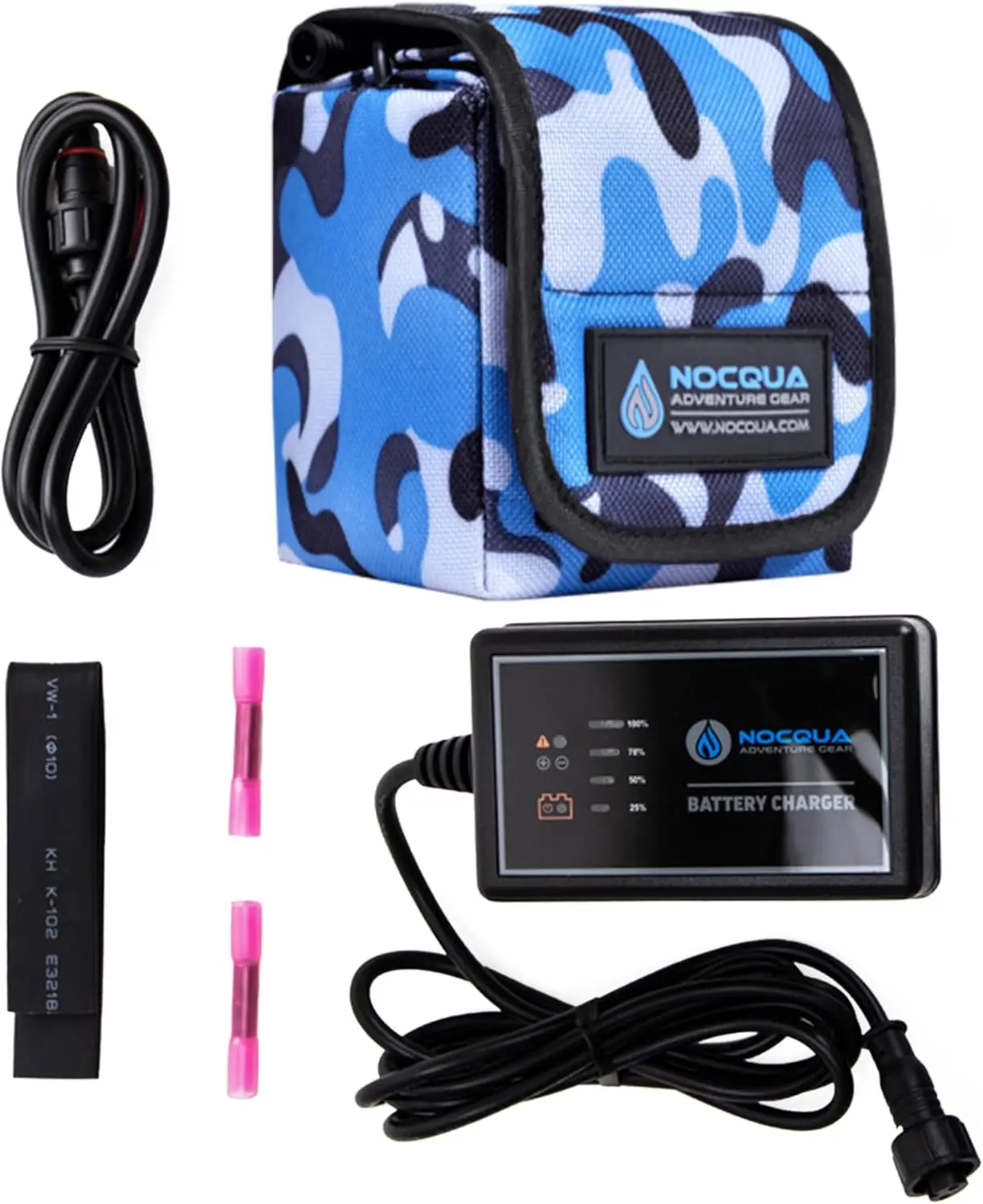 Water-Resistant Battery and Charger Kit - Compatible with GPS, Depth and Fish Finders, and Most 12V Electronics