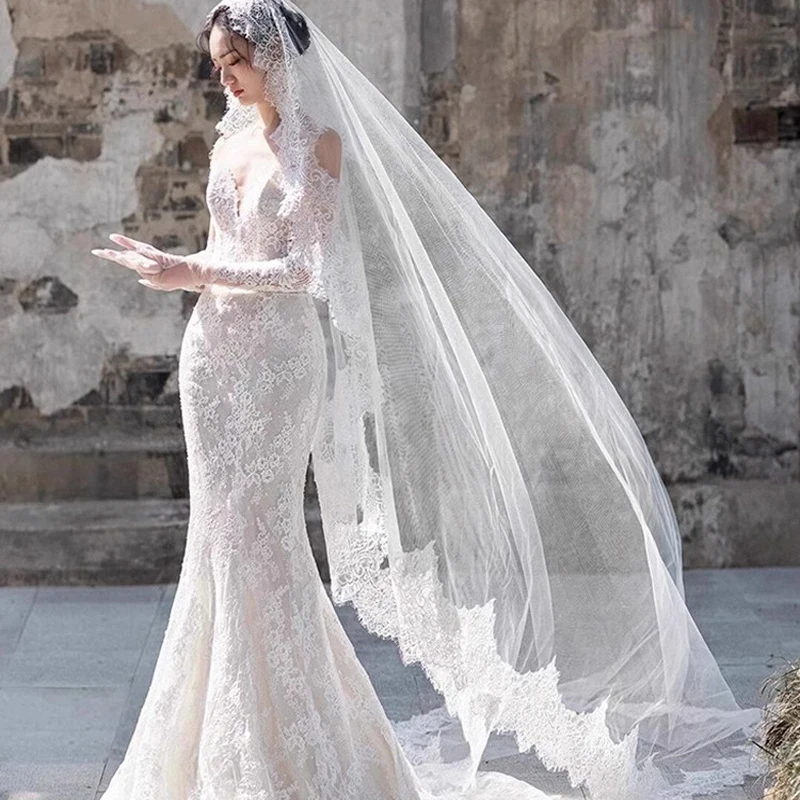 250CM Elegant One Layer Soft Lace Edge Bridal Veil Long Marriage Wedding Accessories image 3