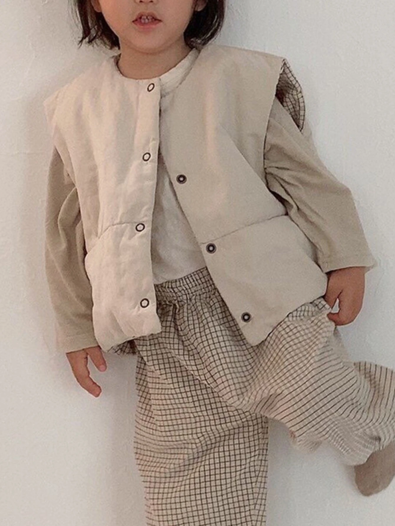 MJ21173 Korean Style Autumn Winter Vest Unisex Kids Skin Color Single Button Open Cardigan Trendy Non-Hooded Universal Kids Vest