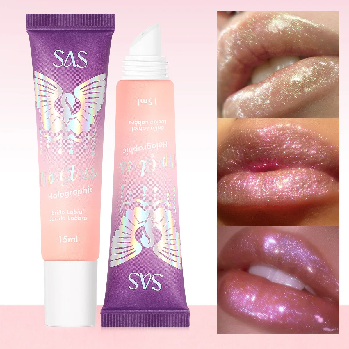 USHAS 3-kleuren parelmoer spiegel fijne glitter lip lip glazuur hydraterende exfoliërende hydraterende en voedende lippenstift