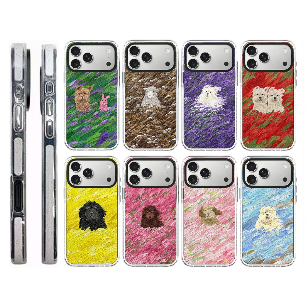 

Puppy Field Pattern Acrylic White Border Phone Cover for IPhone 14 15 16 17 Pro Max Case for IPhone 17Pro