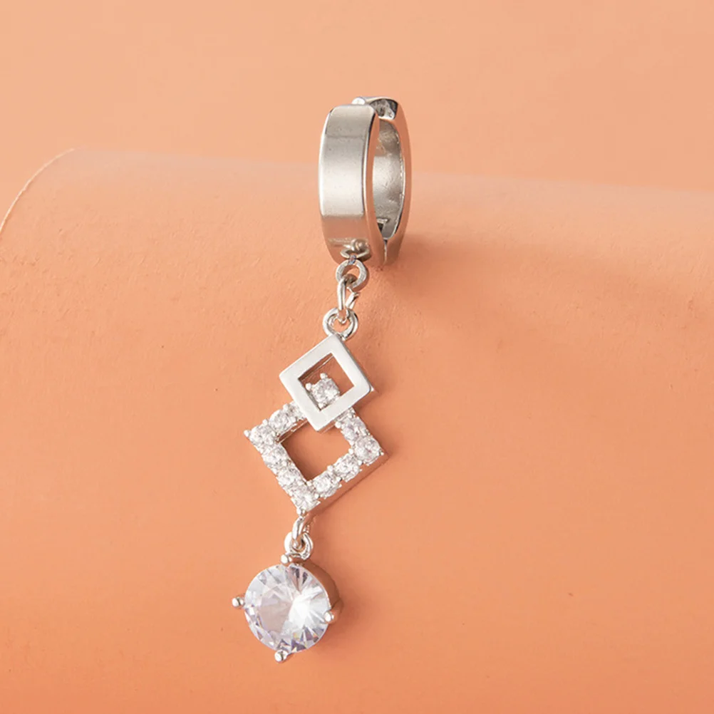 

Fake Belly Button Ring Clip on Dangle Zircon Stainless Steel Belly Ring Body Jewelry Party Club Beach Accessory