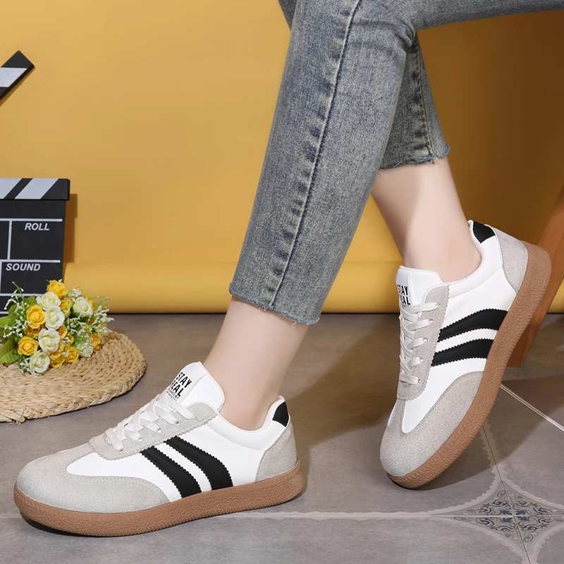 Leichte, bequeme Sneaker für Damen, modische gestreifte Schnürschuhe, lässige, atmungsaktive grüne Sneaker in großen Größen – Detail 13