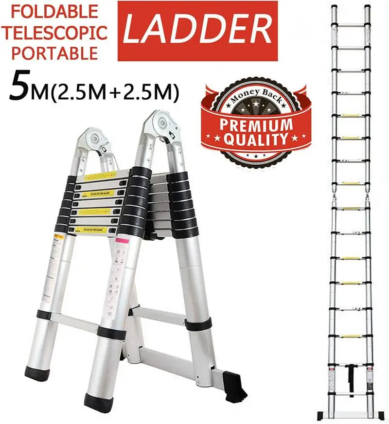 5m New Foldable Ladders Stable telescopic aluminum ladder Multi Purpose Industrial Herringbone Straight Ladder step HWC