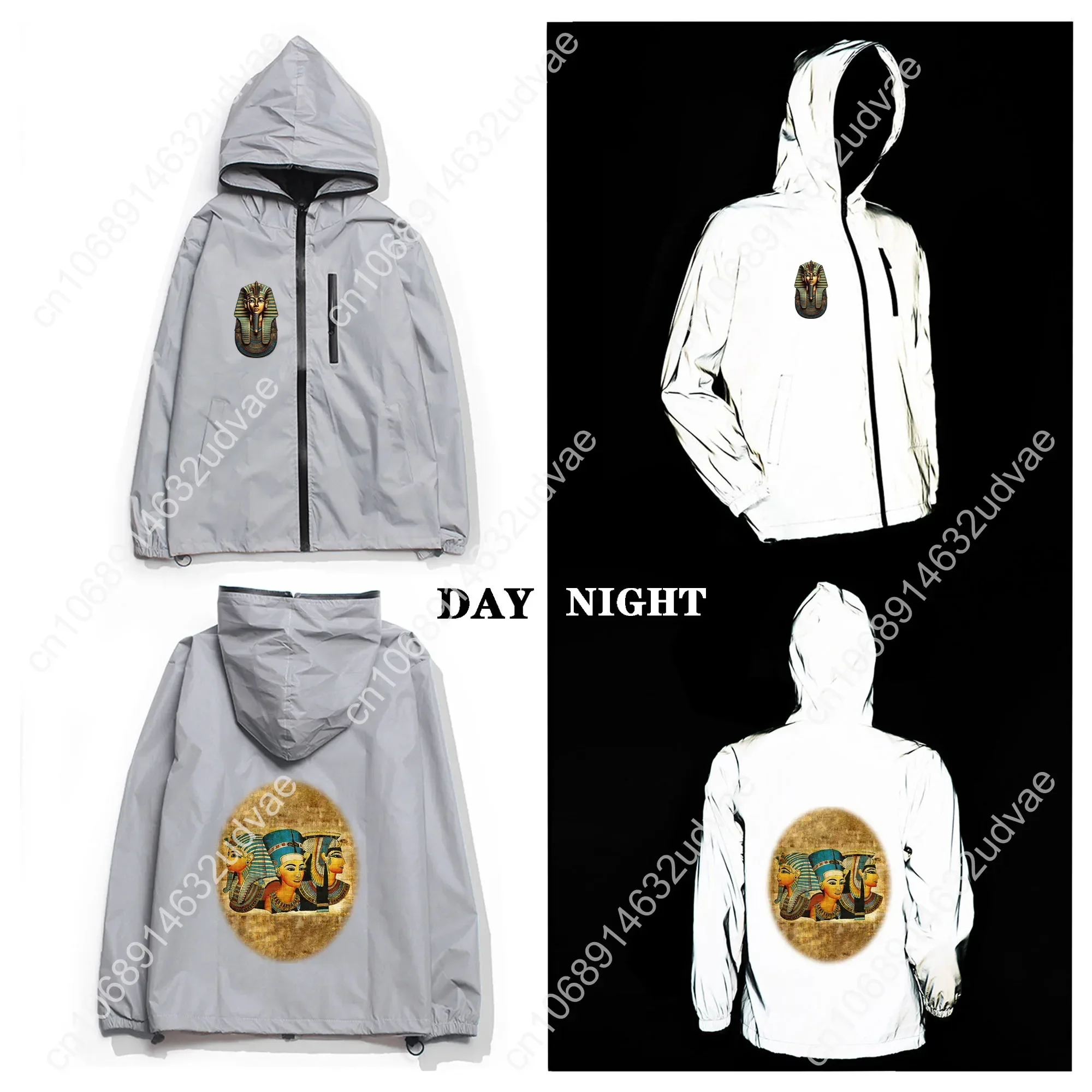 Ancient Egypt Tutankhamun Pharaoh Reflective Jacket Mens Womens Coat Hooded Windbreaker Runing Pocket Jackets Customized Hoodie