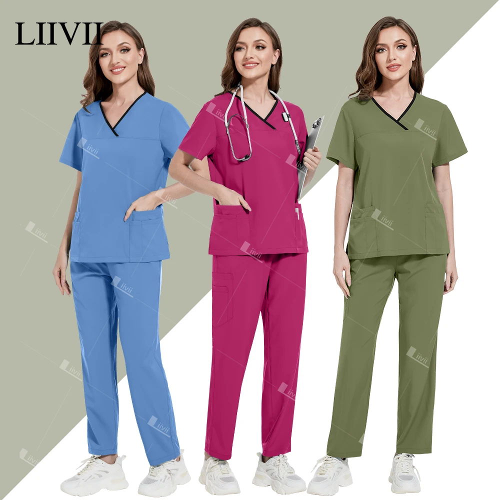 Uniformes de enfermeira de secagem rápida, Y-Neck Medical Scrub Set, Uniforme de Cirurgia Hospitalar, Beleza Spa Work Clothes, Clinical Dentist Wear, Moda