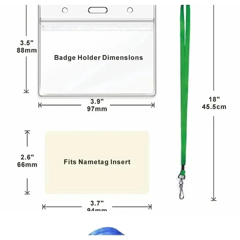 100P Horizontal Name Tag Badge Waterproof ID Protector Lanyard with ID Holder Durable Clear Plastic Case for ID Protect&storage