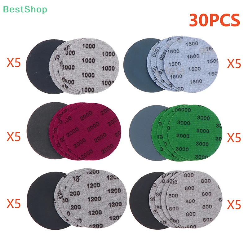 

♥♥♥30Pcs Of 3''75MM Silicone Carbide Backed Sandpaper Discs,Sandpaper Grinding Tool(Granularity: 800/1000/1200/1500/2000/3000)