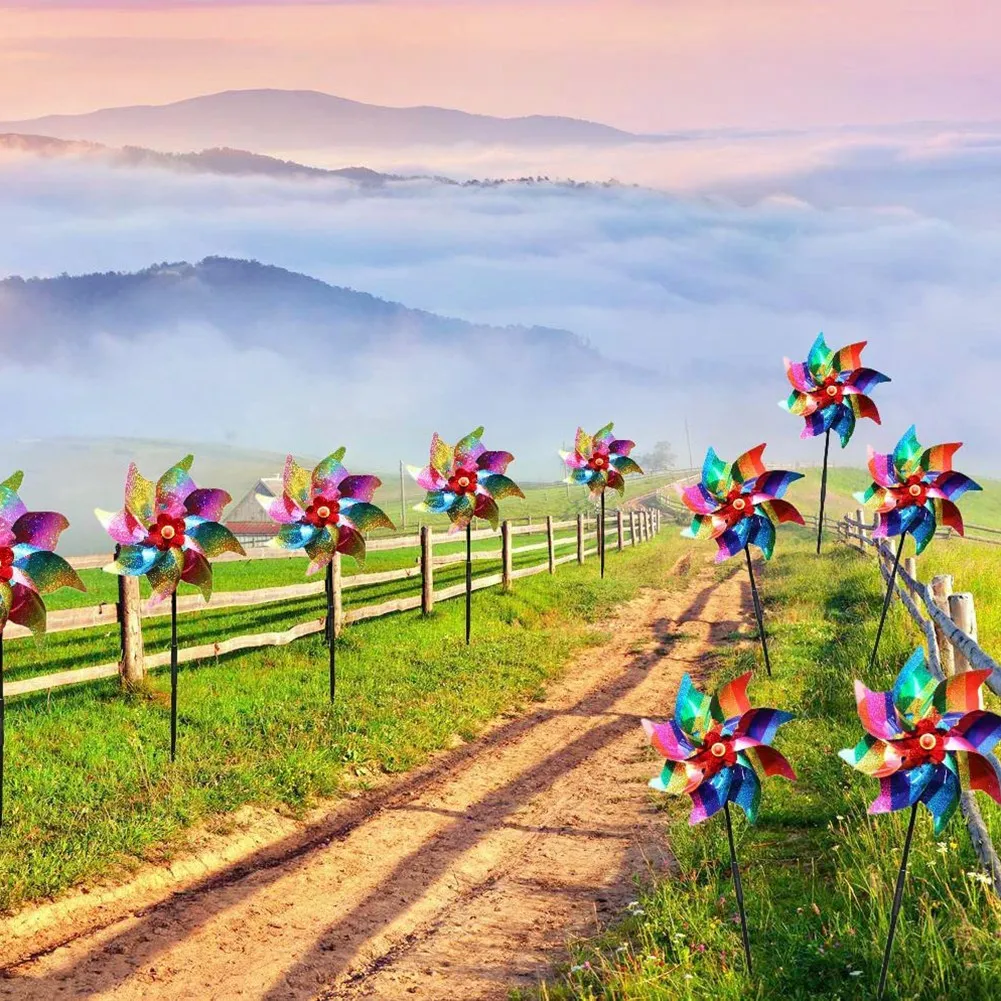 

AEE4-10Pcs High Reflective Bird Scarer Windmill,Bird Deterrent Scarer Windmill,Effective Reflection Color Spinner, Spinners