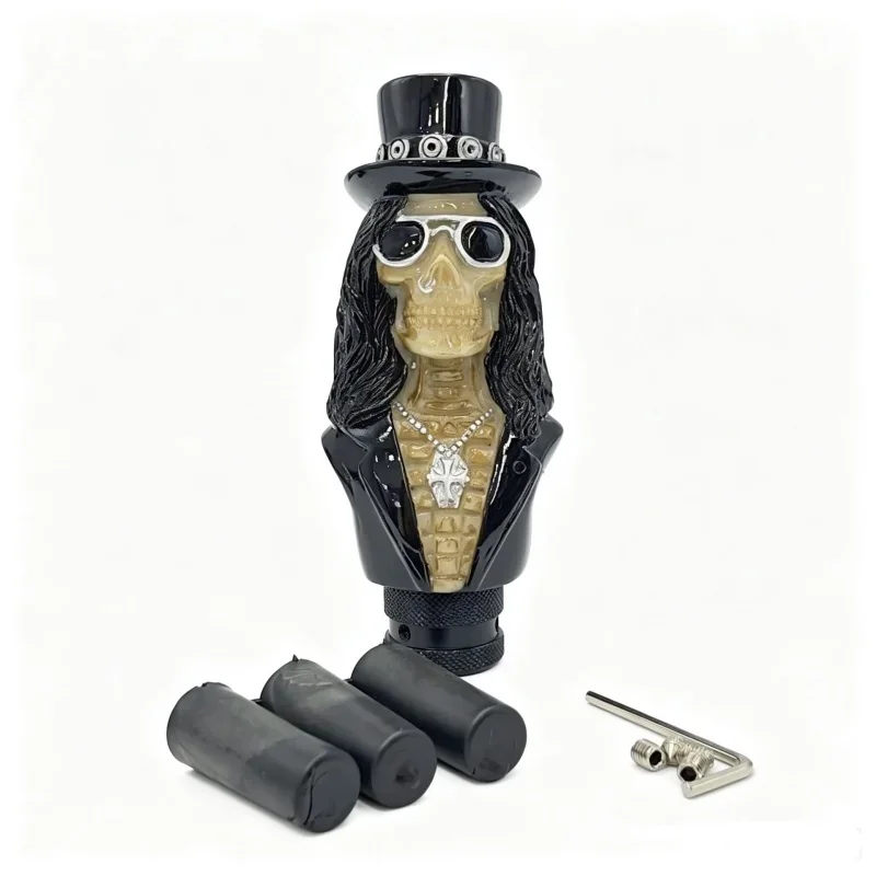 Rock Musician Skull Skeleton Gear Handle Stick Knob Heavy Shiny Car Shifter Lever Head for Most Manual Automotive Vehicles