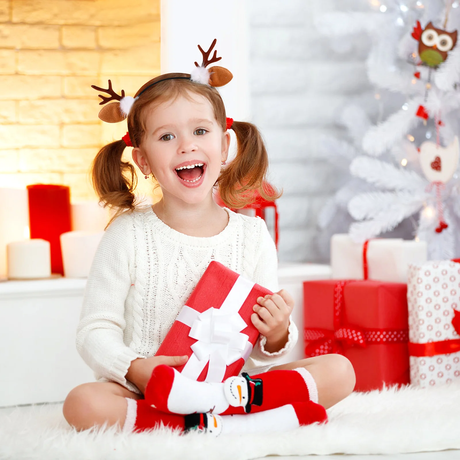 

2Pcs Xmas Big Antler Hair Headband Lovely Resin Flocking Party Favors Cosplay Headdress Holiday Photo Prop