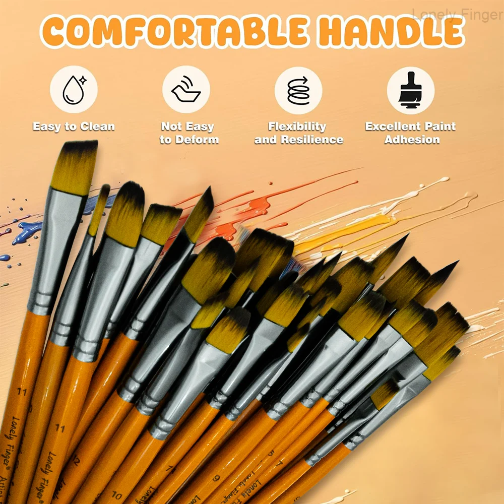 Paint Brushes, 12/48 Pcs Acrylic Brush,Including Round Flat Filbert Angular Paint Brushes, Synthetic Nylon Paint Brushes, Paint