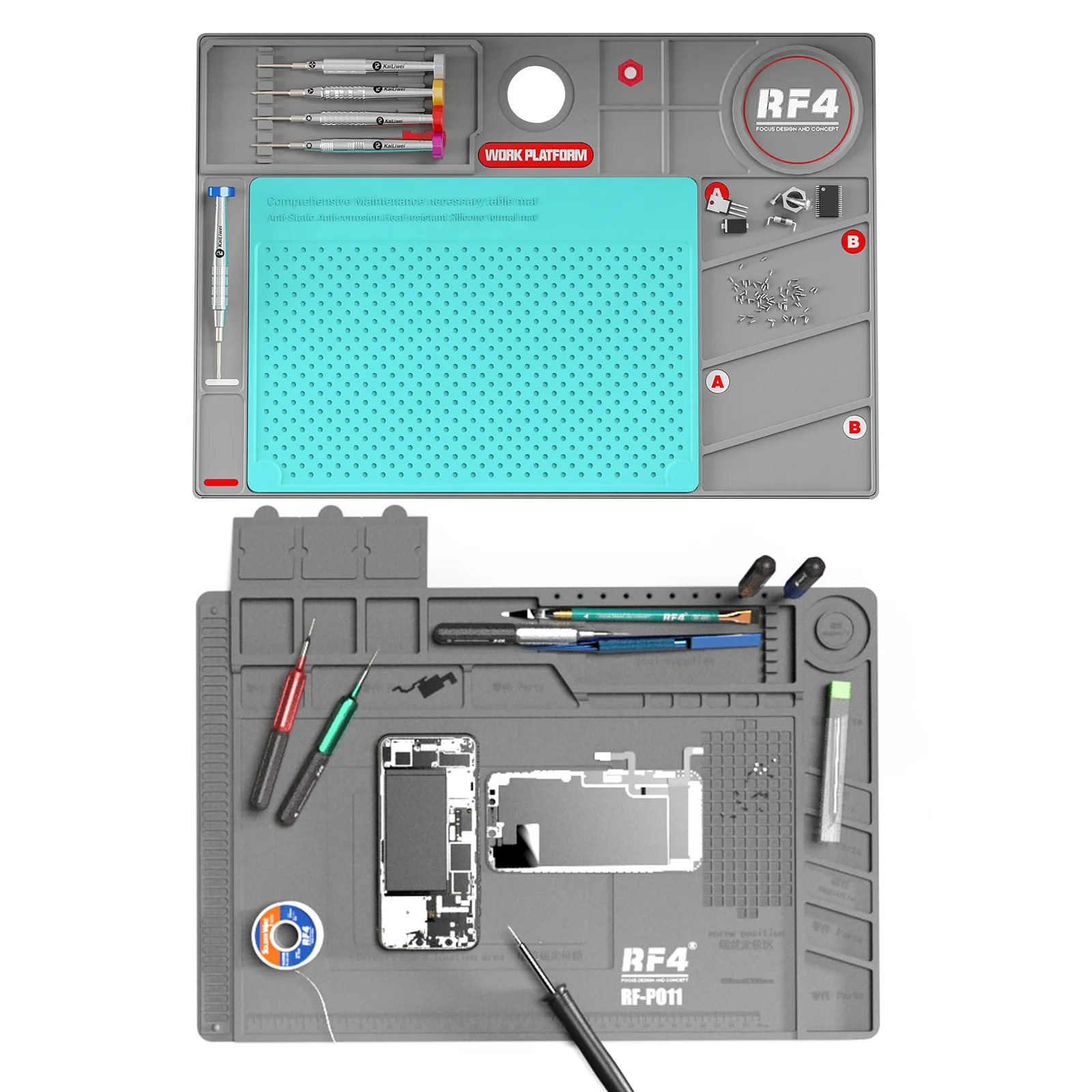 RF4 ESD سيليكون حصيرة سطح المكتب لوحة العمل ارتفاع درجة الحرارة المقاومة حصيرة لمحطة لحام SMD بغا إصلاح لوحة لحام