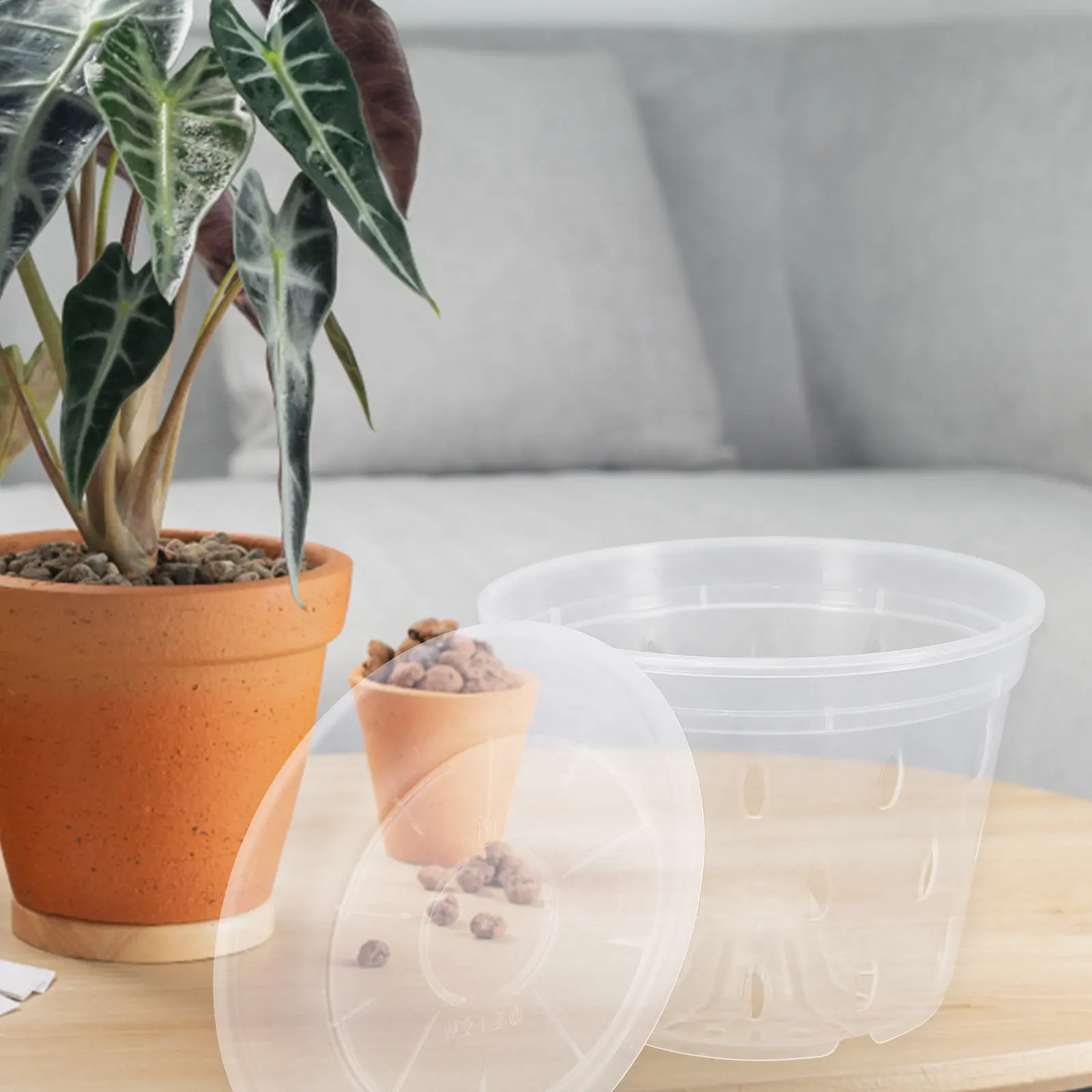 2Sets Plastic Orchid Pots with Saucers Drainage Holes Humidity Retaining Breathable Plant Containers for Indoor