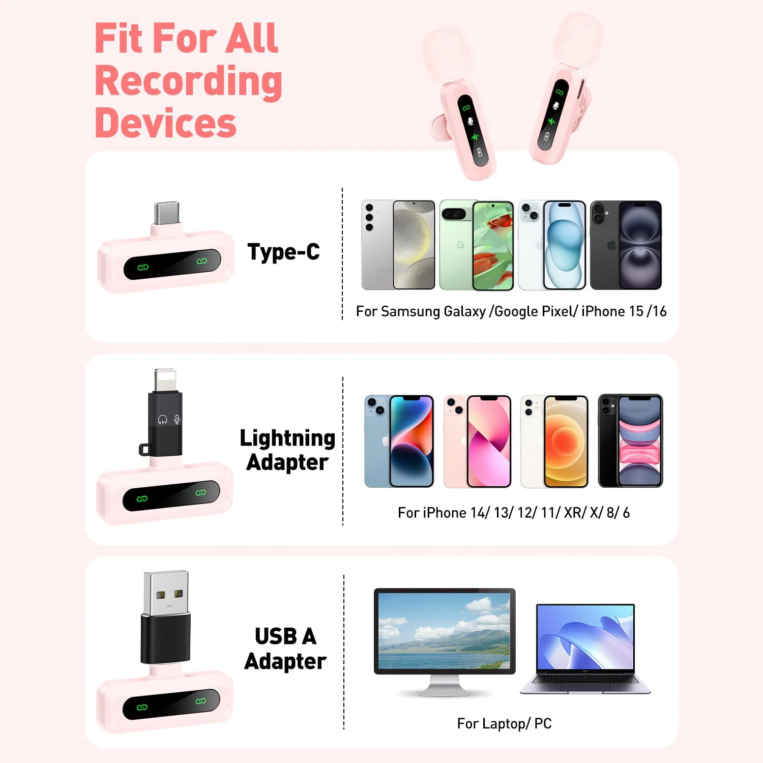 ميكروفون لاسلكي Lavalier لهاتف iPhone Android PC وتسجيل الصوت والفيديو وإلغاء الضوضاء ومشبك على ميكروفونات لـ Live Tiktok YouTube #6