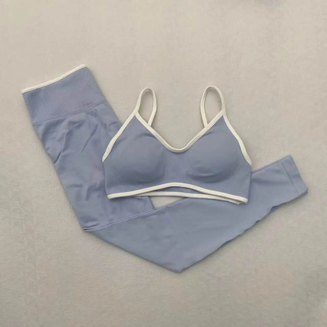 TEVEO New Contrast Color Sports Women's Suit Shockproof Bra Outdoor Fitness Wear Breathable Quick-drying Yoga Vest Pants Set