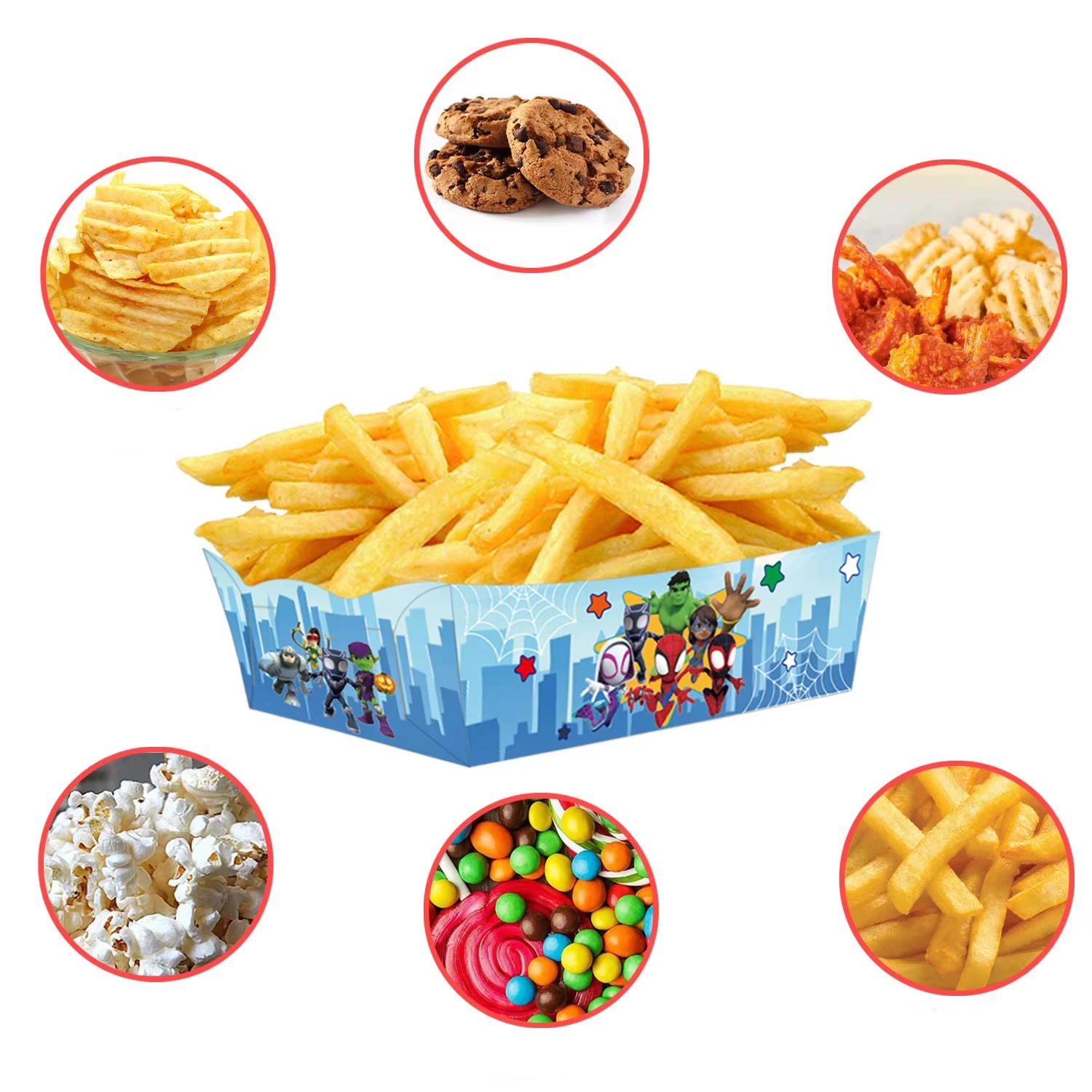 12/24pcs Spidey and His Amazing Friends Paper Food Serving Trays Spiderman Candy Snacks Popcorn Box Boys Kids Birthday Supplies view 3