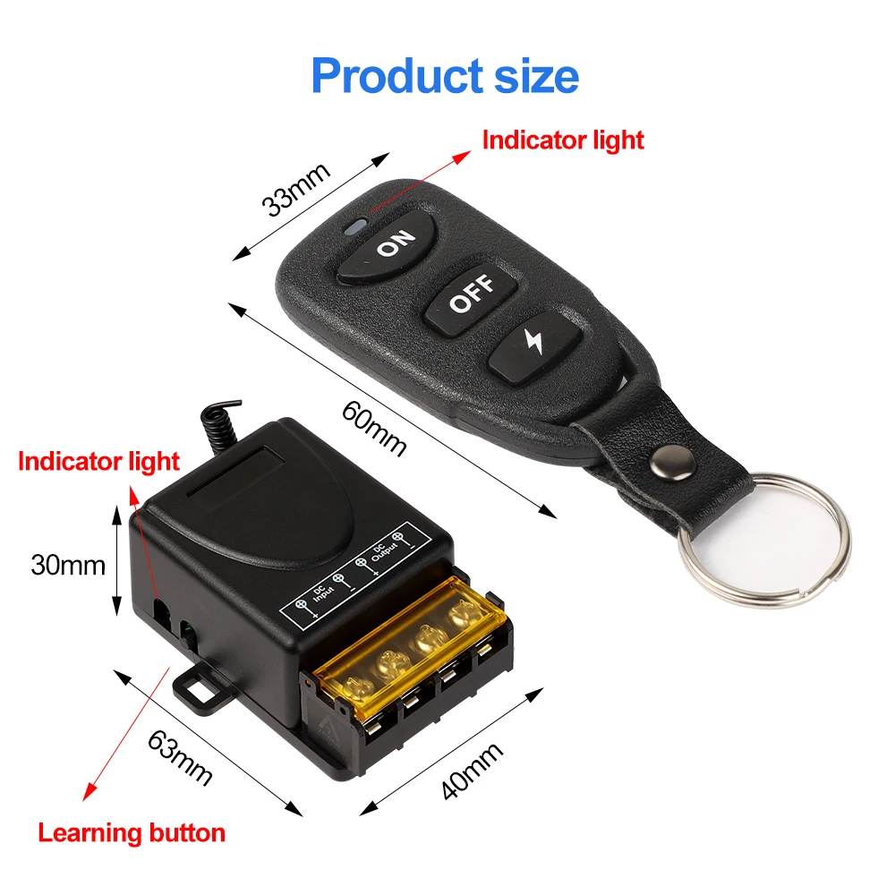RF 433Mhz bezprzewodowy przełącznik zdalnego sterowania 30A DC 12V 48V 72V wysokiej mocy 100 metrów przekaźnik odbiorczy do światła urządzenia