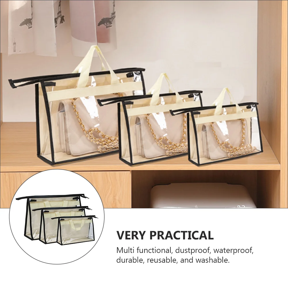 3 Pcs Clothes Shelf Organizer Bag Dust Tote Bags Purse Fabric Wall Hanging Clear