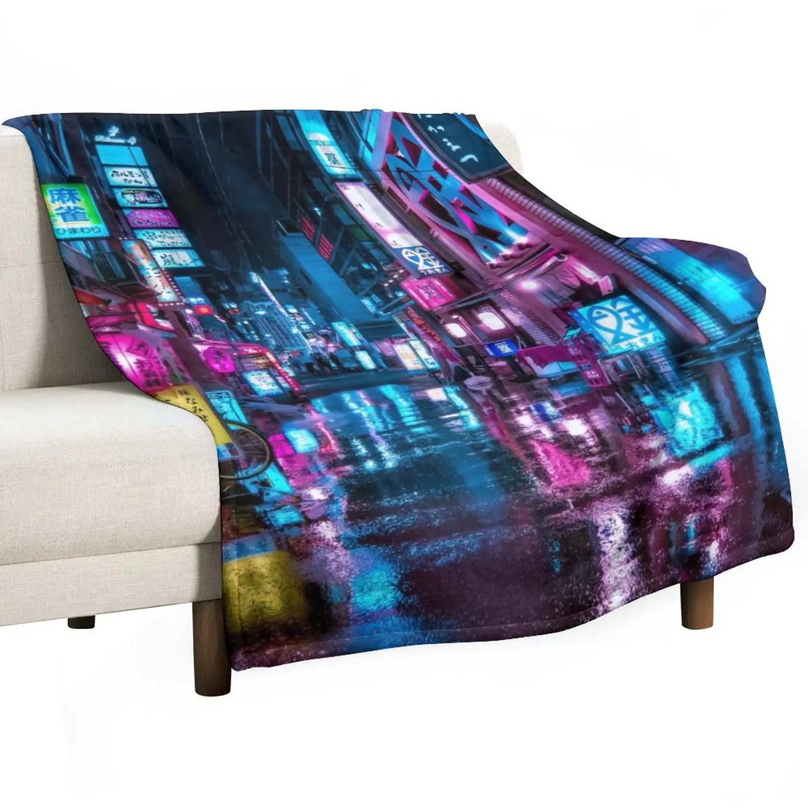 

Tokyo at Night - Shimbashi Throw Blanket Quilt Loose Retros Camping Blankets