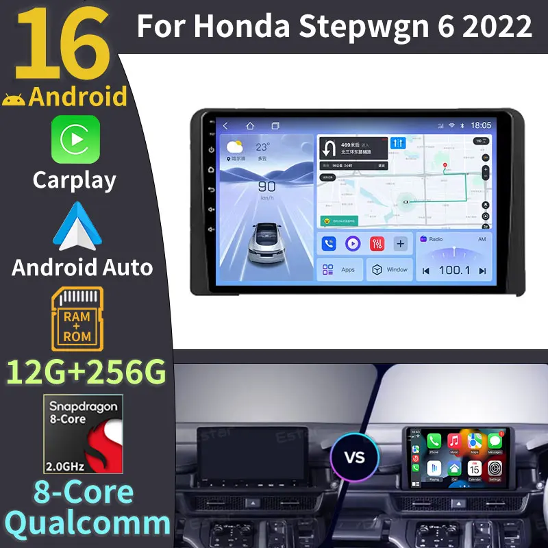 Android 16 Car Radio Wireless Carplay Android Auto For Honda Stepwgn 6 2022 4G+5G WIFI Multimedia Player 2K Screen QLED Stereo