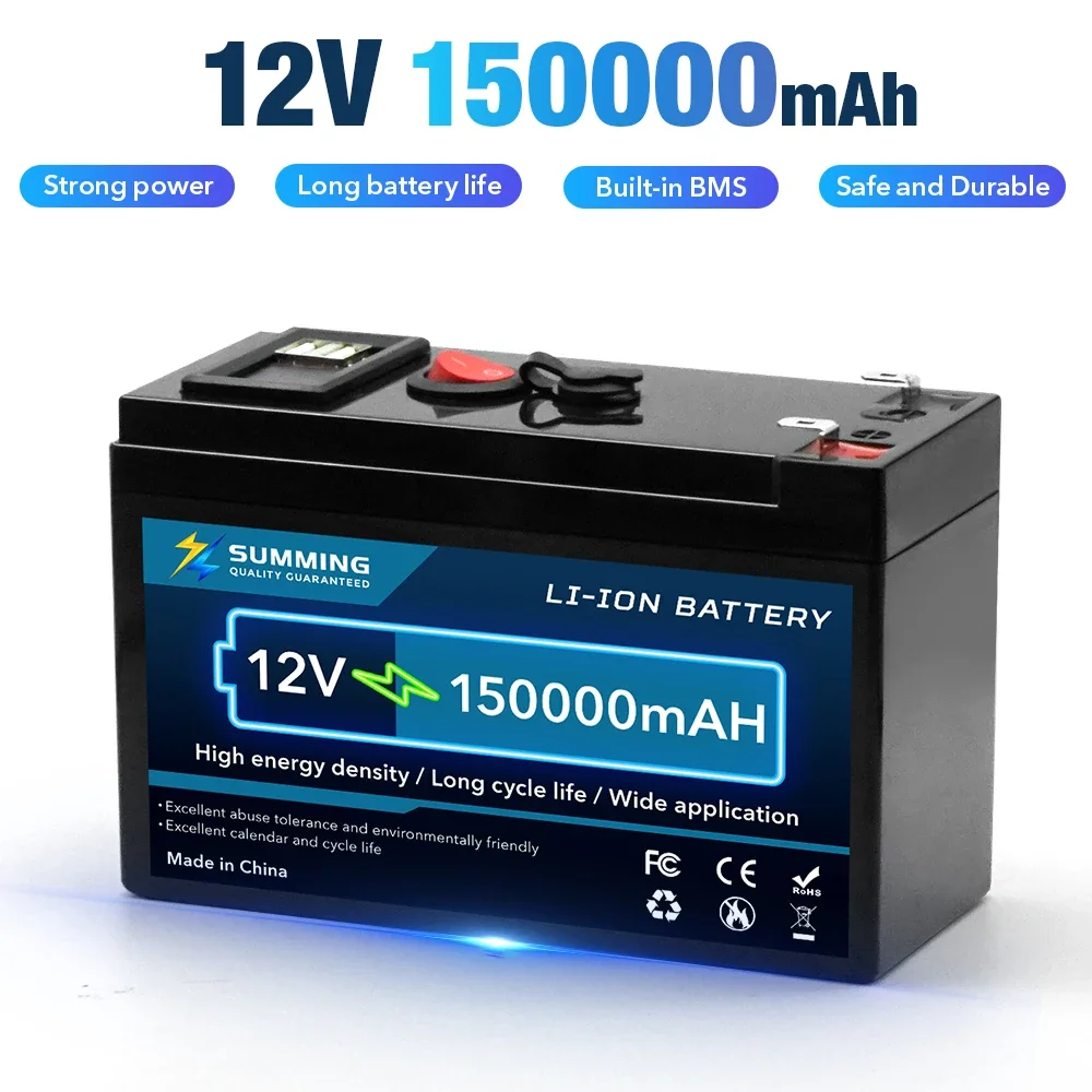 12V 150000mAh Lithium 18650 Deep Cycle Battery for Solar Fish Finder Marine Outdoor Camping Off-Grid Applications with USB Port