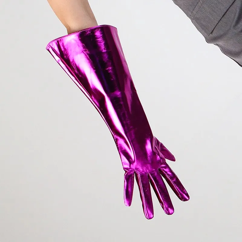 Women's Fashion PU Leather Wide Sleeve Long Rose Gold Glove Lady's Club Performance Formal Party Dancing Glove 38cm R1332
