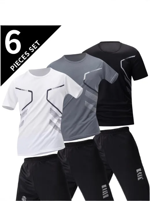 

2 Sets of Men's Shorts Short Sleeved Set Men's Casual T-shirt Sports Fitness Racing Badminton Quick Drying Set