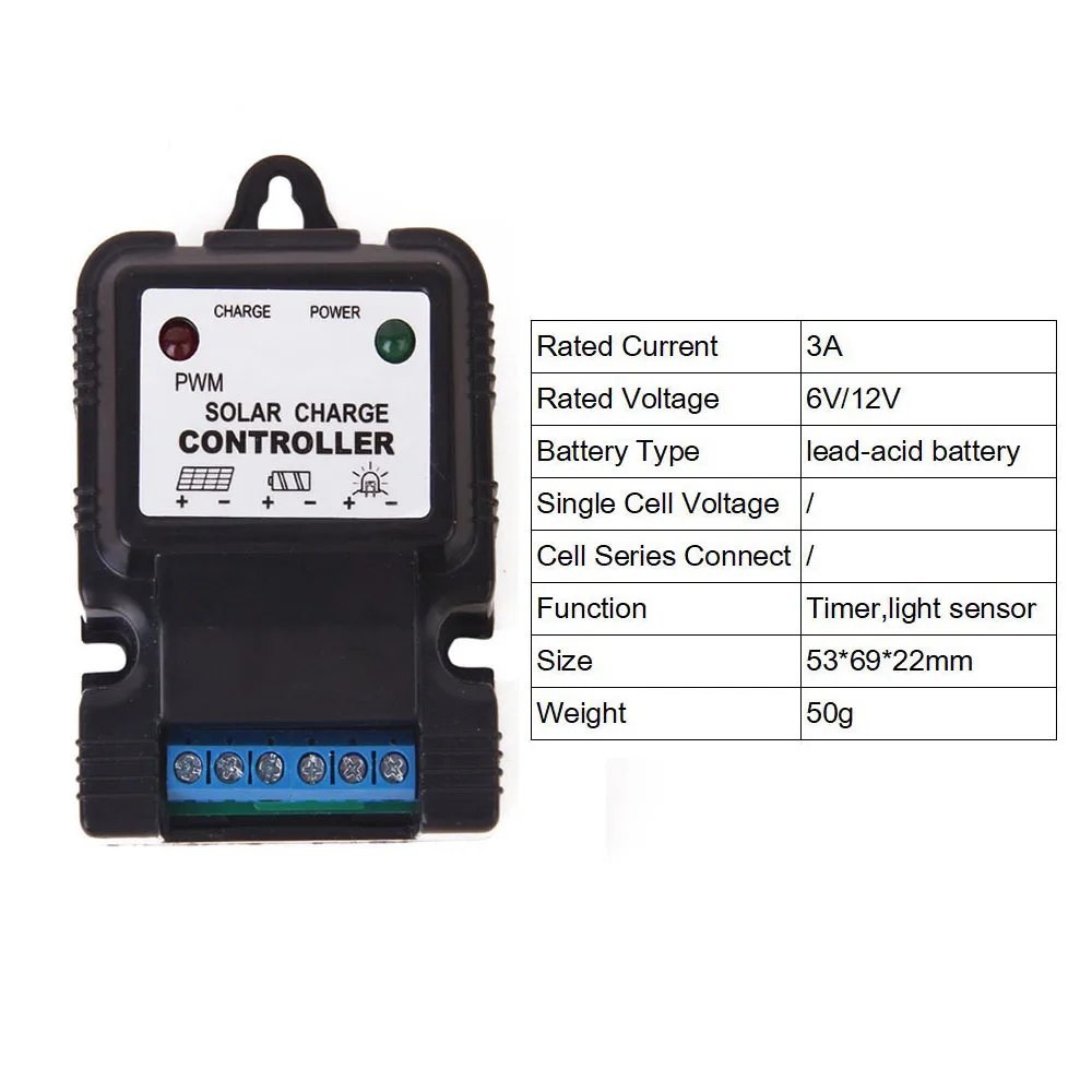 Battery Charger Charge Controller 10A Regulator 3-Stage Automatic Solar Control Systems PWM Plastic Universial