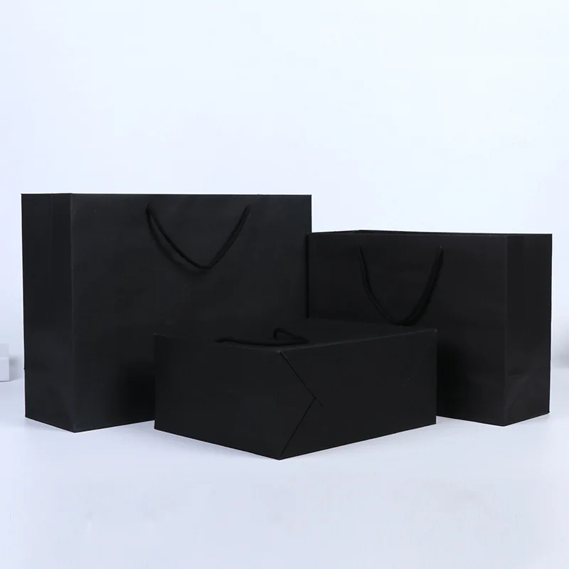 10Pcs Custom Logo Black Paper bag for jewelry package bag perfume personization paper bag for small business clothing packages