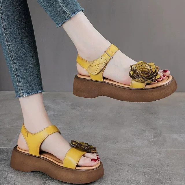 Spain Glas Genuine Leather Open Toe Sandals for Women Top Layer Cowhide New Style Retro Women's Shoes Casual Sandals