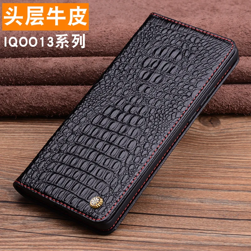 Wobiloo Luxury Genuine Leather Magnet Clasp Phone Case For Vivo Iqoo 13 Iqoo13 Kickstand Holster Protective Funda Cover