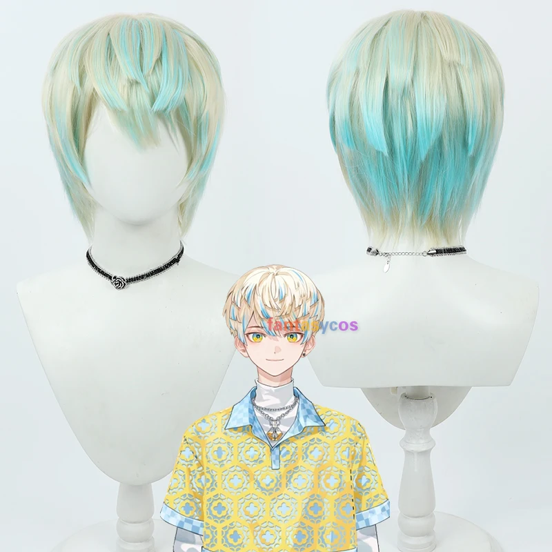 Anime Vtuber Nijisanji Hibachi Mana Cosplay Wig Short Spotted Heat Resistant Synthetic Hair Halloween Party Role Play Prop Gift