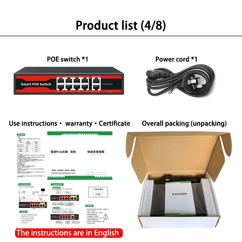 Switch POE série 4/6/8/16/24 portas, POE ativo para câmeras IP, switch AP sem fio, Gigabit IEEE 802.3 AF/AT