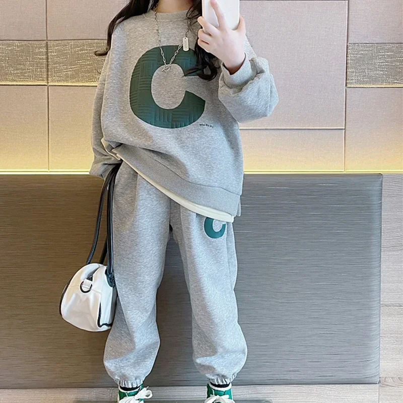 Ensemble pull et pull pour enfants, vêtements de loisirs pour enfants moyens et grands, mode pour filles trempées, ensemble de sport pour enfants, automne, printemps, nouveau, 2025