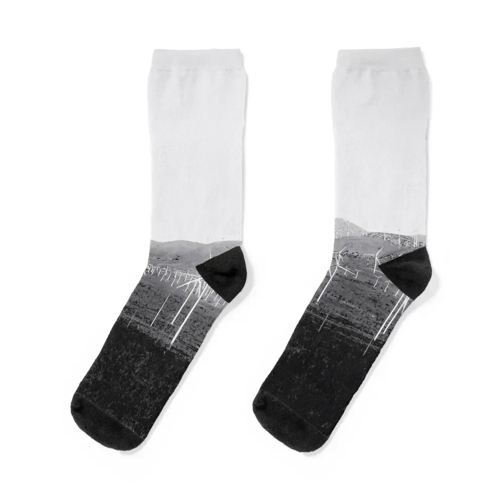 wind turbine in the desert with mountain background in black and white Socks luxe Men's anime Climbing Boy Socks Women's