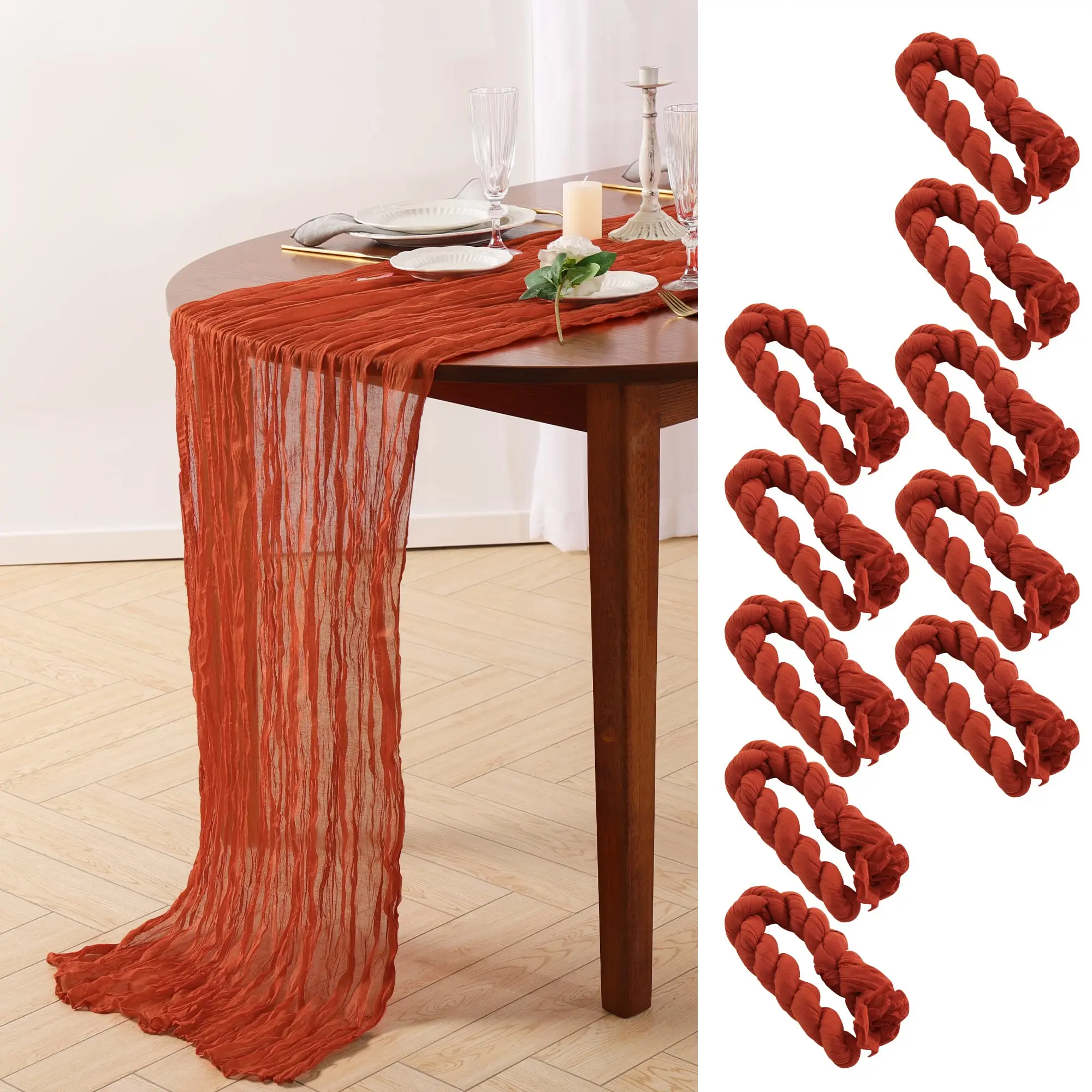 Set of 10 Gauze Wedding Table Runner 40x275cm Rust Semi-Sheer Cheesecloth Christmas Dining Party Arches Cake Table Decor