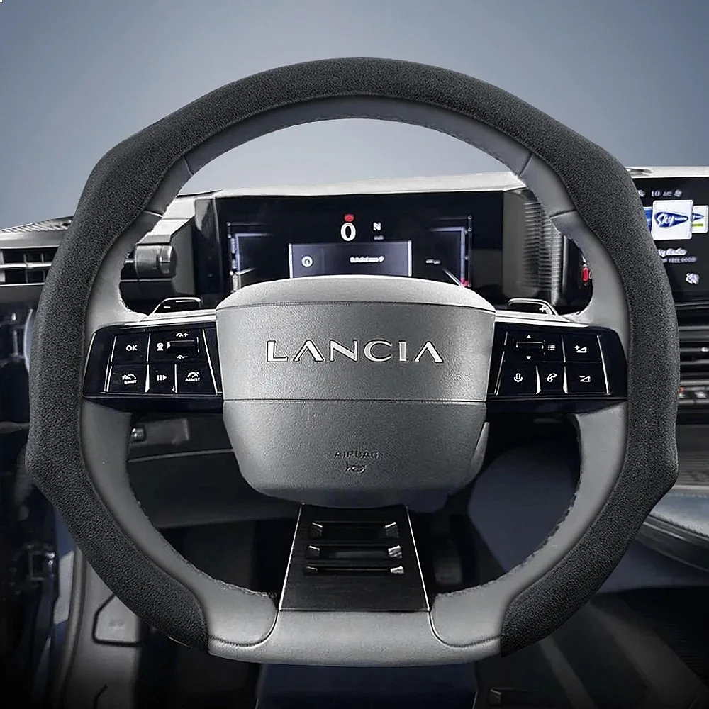 Suitable for Lancia Premium Suede Snap-On Steering Wheel Cover, Non-Slip and Durable, for Models Like Ypsilon, Delta, Voyager