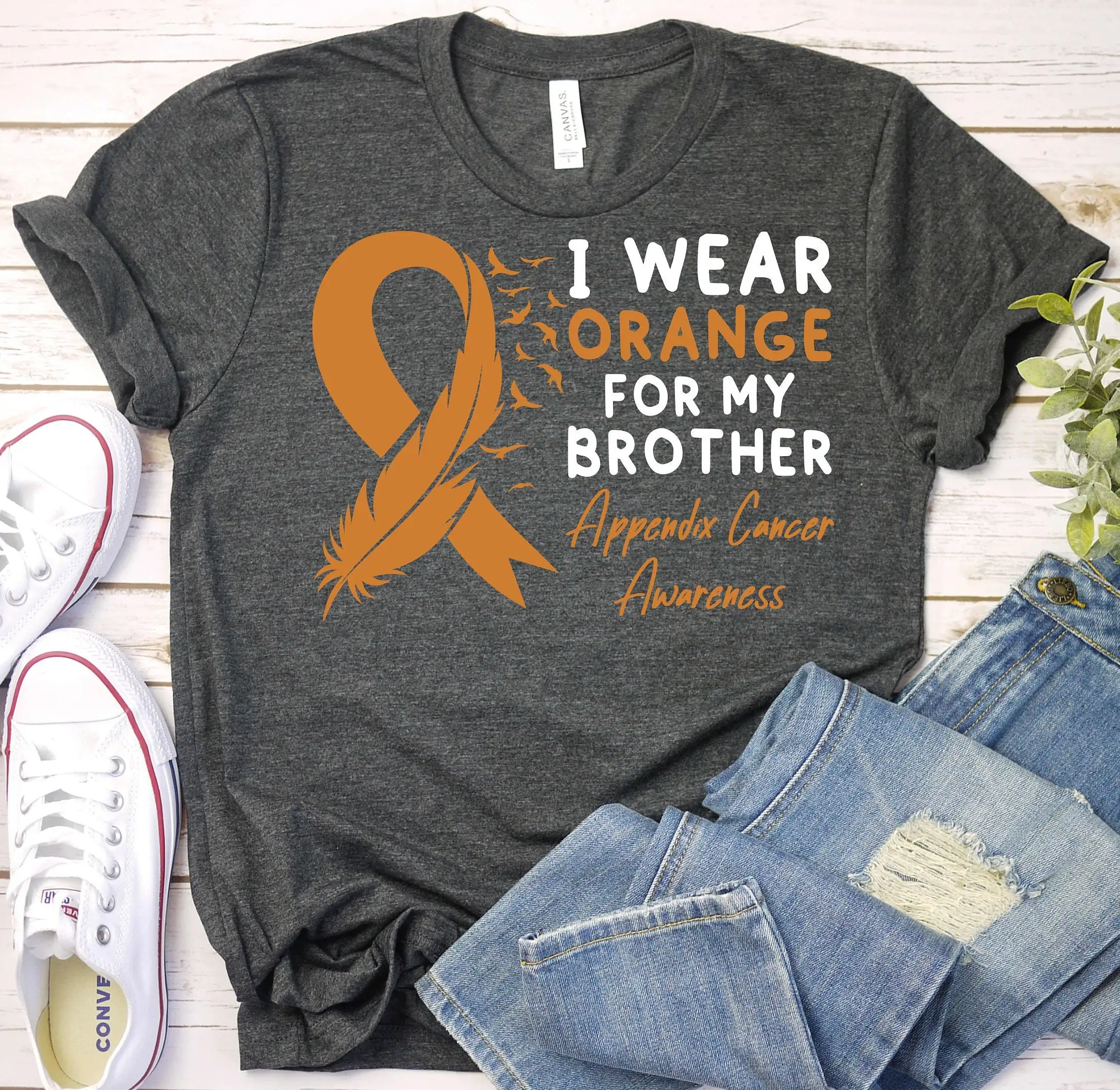 Appendix Cancer Awareness T Shirt Ribbon Support Brother Survivor