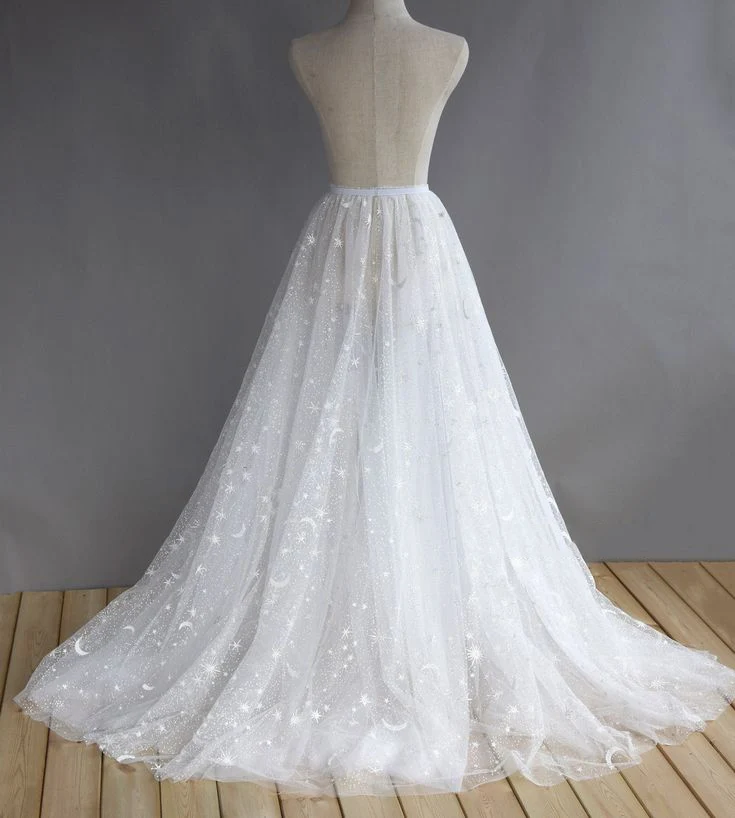 Sparkle Tulle Saia nupcial com trem removível para vestidos, saia Glitter destacável para casamento