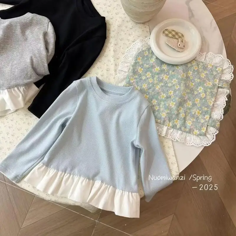 Bild 5: Kawaii Mädchen Langarm-T-Shirt Frühling Herbst Mode Pullover Tops Vielseitiges Kinder-Unterhemd Süße Spitzen-T-Shirts