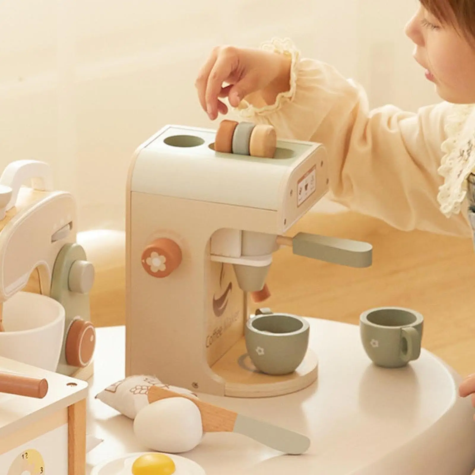 Kids Coffee Maker Playset Stimulates Imaginative Realistic Play Set Kids Wooden Toys for Kids Toddlers Girls Boys Children Gifts