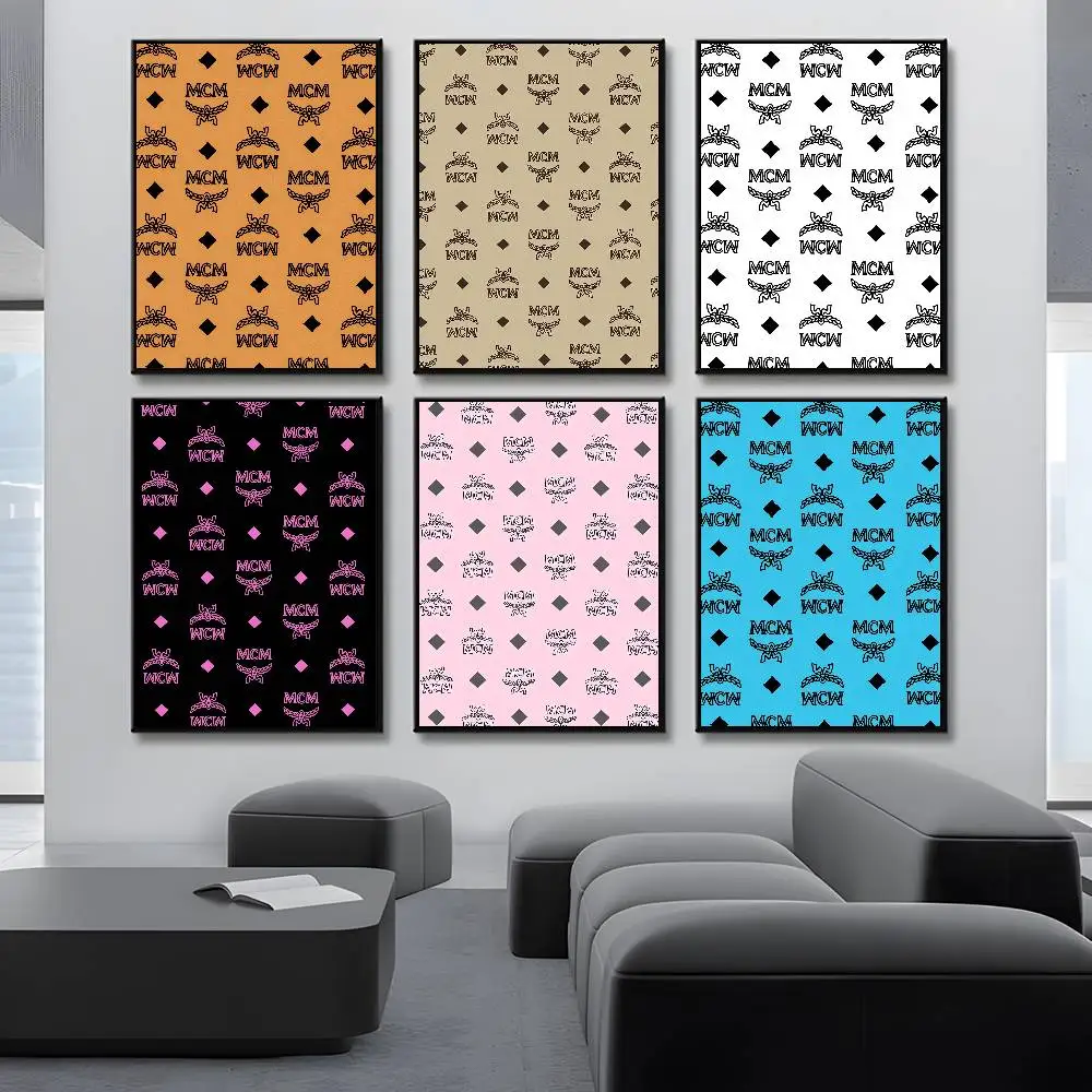 Pôster de marca famosa de luxo M-MCM, à prova d'água, pôsteres de filmes vintage, alta qualidade, impressão de arte de parede para decoração de quarto, presente